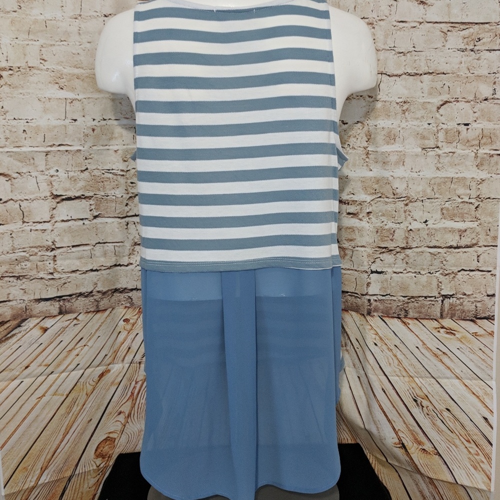 Classic Blue Striped Mixed Media Sleeveless Top - Picture 5 of 8